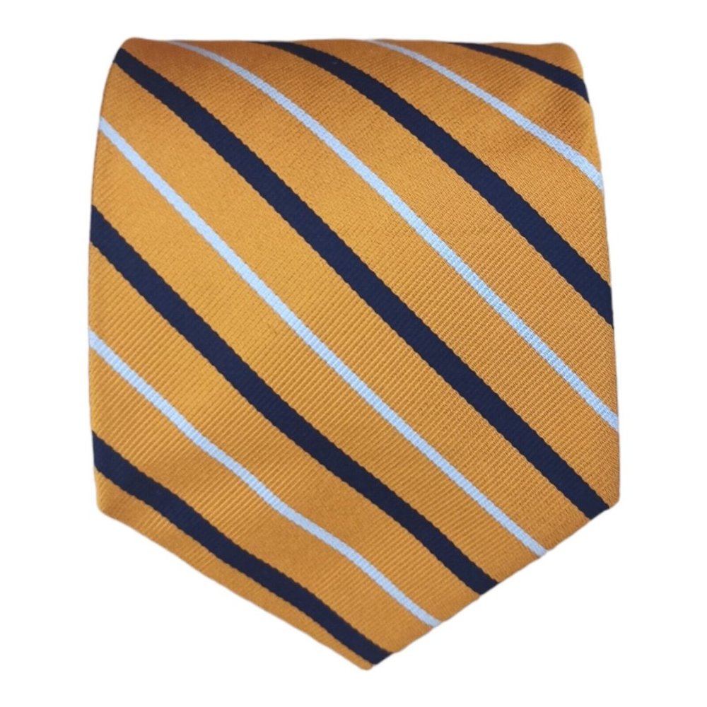 BROOKS BROTHERS MAKERS Orange Striped Silk Tie HANDMADE USA 58"/ 3.8" EC